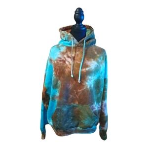 Unique Tie-dye Retro Pullover Drawstring Hoodie Long Sleeve Sweatshirt Sz XL